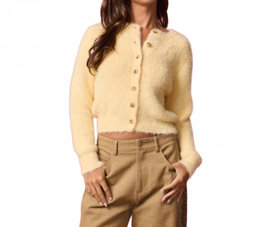 NEW PAPERMOON cozy luxe fuzzy cardigan in butter yellow